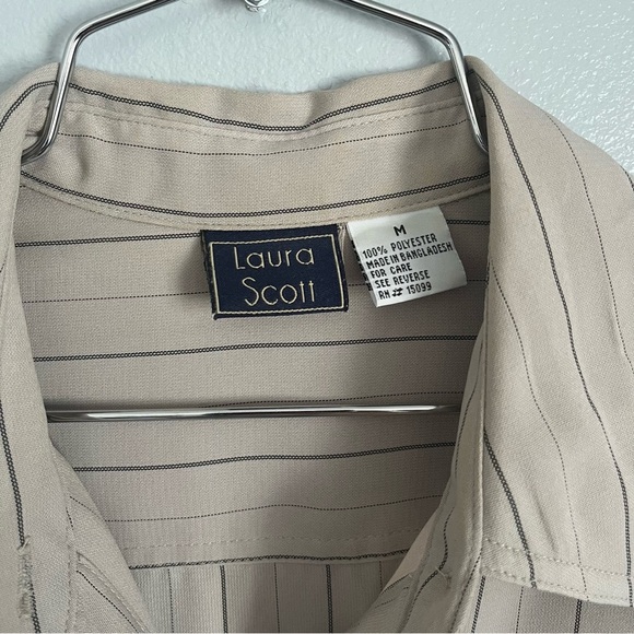 Vintage Beige Striped Button-Up Shirt - Picture 4 of 6